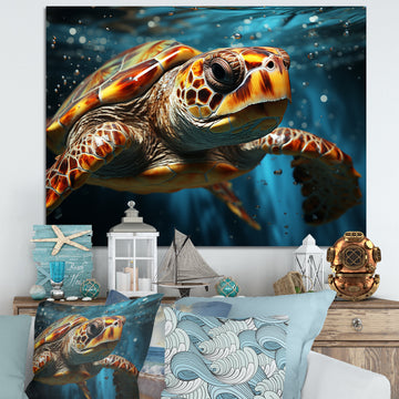 Abstract Representation Of A Turtles Swim - Blue Turtle Wall Art